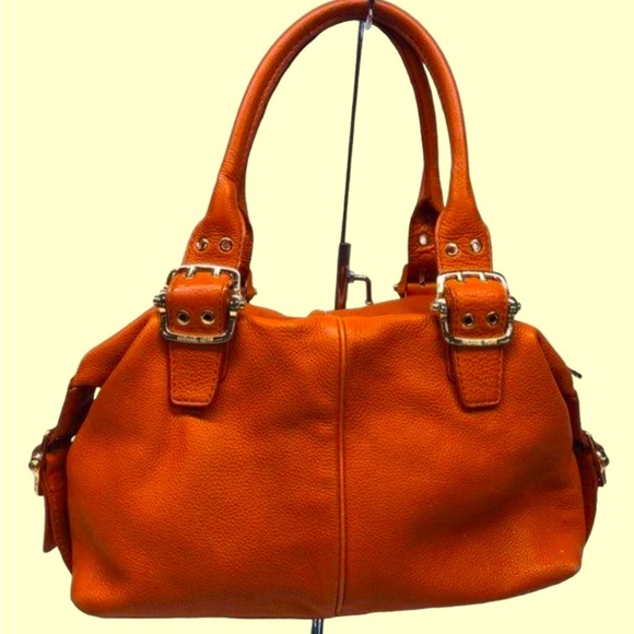 Michael Kors Orange Pebbled Leather Zip Top Satchel Shoulder Bag - Picture 6 of 15